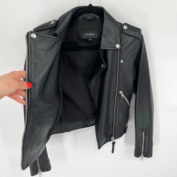 Mackage Black Baya Lamb Leather Biker Moto Motorcycle Jacket size XXS - Picture 3 of 10